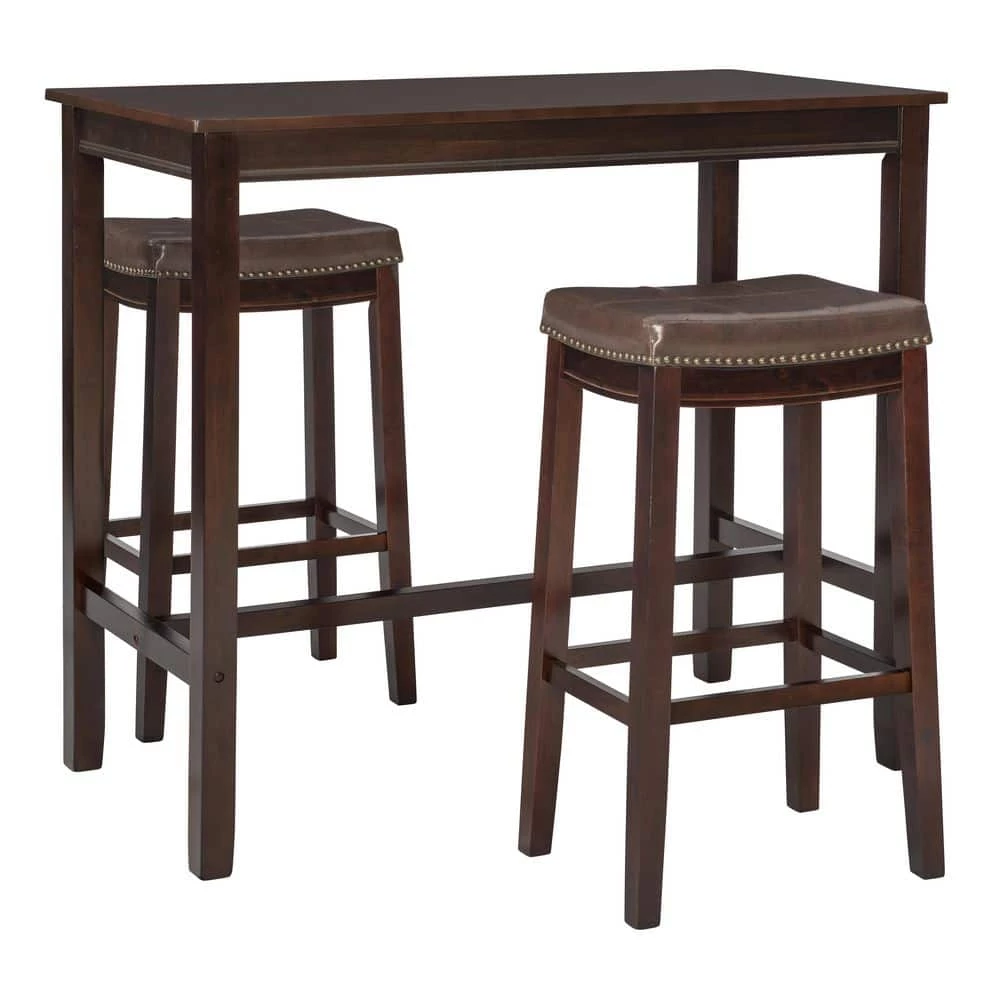 Concord 3-Pieces Brown Wood Top Bar Set by Linon Home Decor 3 Concord 3-Pieces Brown Wood Top Bar Set by Linon Home Decor