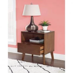William 1-Drawer Medium Brown Nightstand 27 in. H x 25.25 in. W x 18.5 in. D by Linon Home Decor -Linon Home Decor Shop brown linon home decor nightstands thd03703 1f 1000