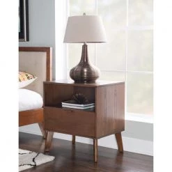 William 1-Drawer Medium Brown Nightstand 27 in. H x 25.25 in. W x 18.5 in. D by Linon Home Decor -Linon Home Decor Shop brown linon home decor nightstands thd03703 31 1000