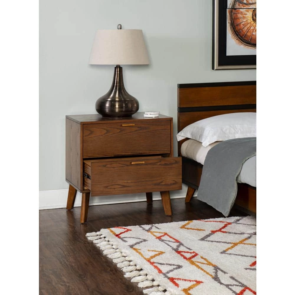 William 2-Drawer Medium Brown Nightstand 27 in. H x 25.25 in. W x 18.5 in. D by Linon Home Decor 10 William 2-Drawer Medium Brown Nightstand 27 in. H x 25.25 in. W x 18.5 in. D by Linon Home Decor - Image 8