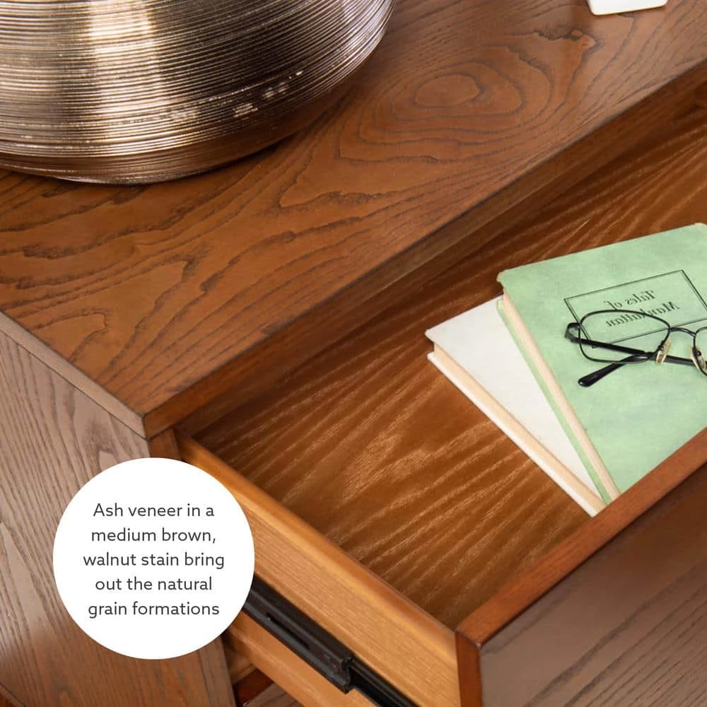 William 2-Drawer Medium Brown Nightstand 27 in. H x 25.25 in. W x 18.5 in. D by Linon Home Decor 7 William 2-Drawer Medium Brown Nightstand 27 in. H x 25.25 in. W x 18.5 in. D by Linon Home Decor - Image 5