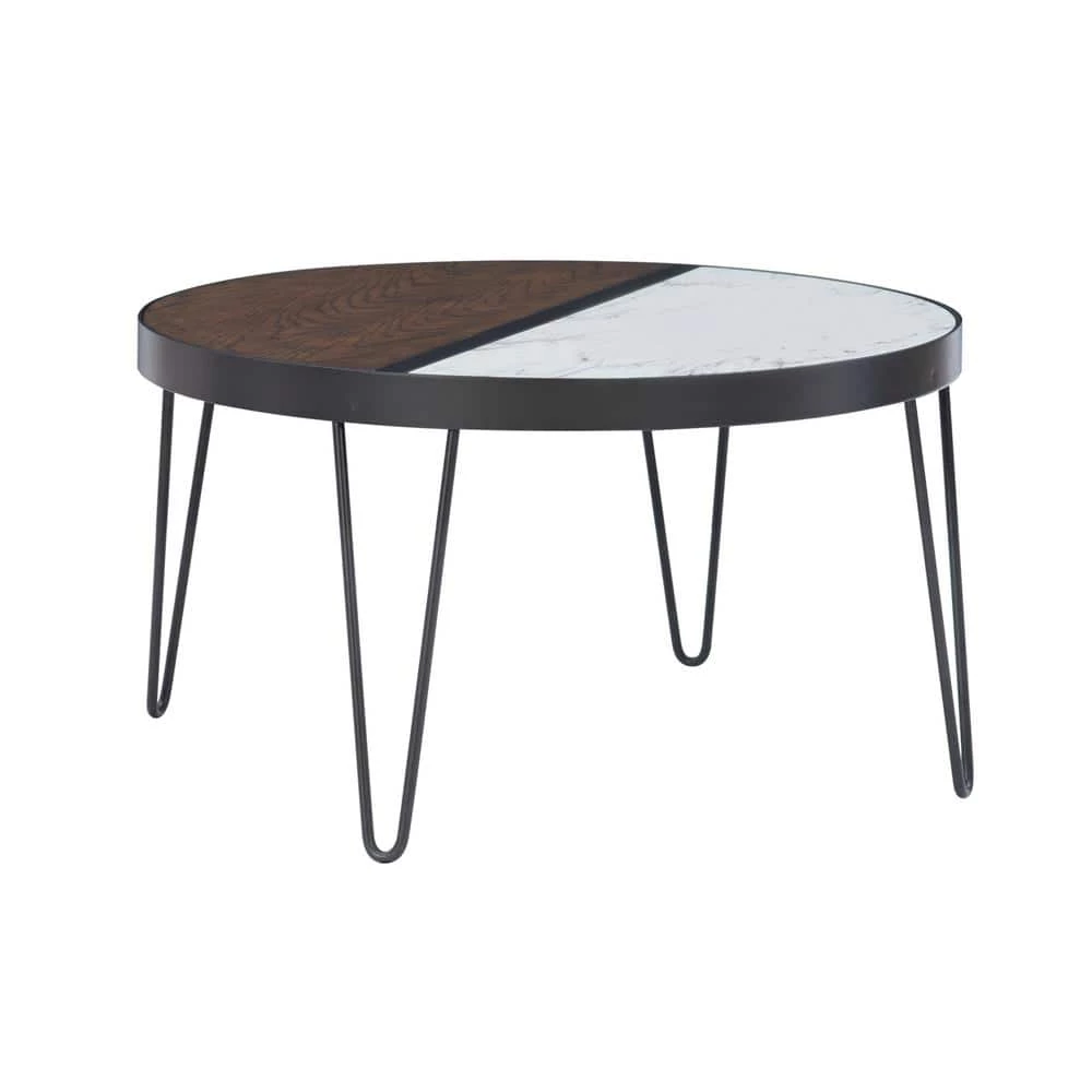 Piper 32.01 in. W 2 Toned Brown and White Round Wood Top Coffee Table by Linon Home Decor 4 Piper 32.01 in. W 2 Toned Brown and White Round Wood Top Coffee Table by Linon Home Decor - Image 2