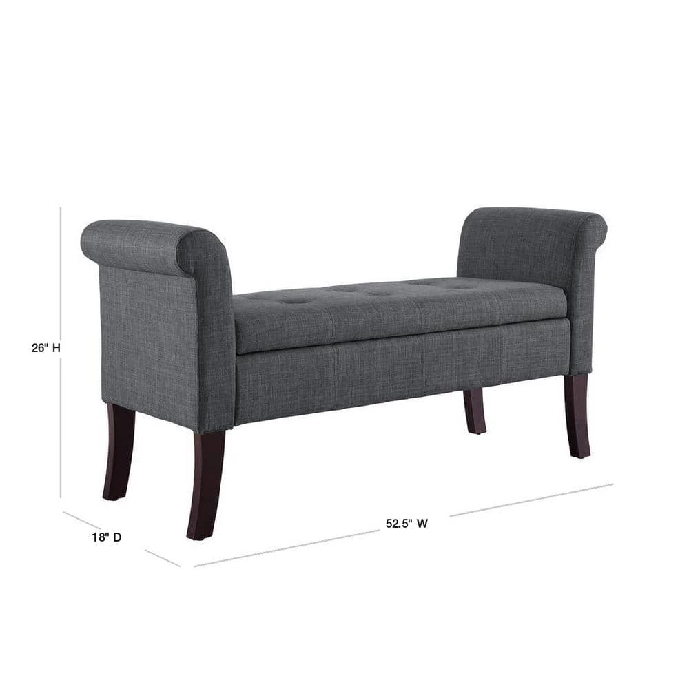 Erie Storage Charcoal Gray Bench by Linon Home Decor 5 Erie Storage Charcoal Gray Bench by Linon Home Decor - Image 3