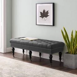 Bella Charcoal Linen Bench with Nail Head and Button Tufting 50 in. W x 19.5 in. D x 17.75 in. H by Linon Home Decor 15 Bella Charcoal Linen Bench with Nail Head and Button Tufting 50 in. W x 19.5 in. D x 17.75 in. H by Linon Home Decor -Linon Home Decor Shop charcoal gray linon home decor bedroom benches thd03425 1f 1000