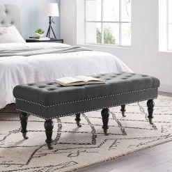 Bella Charcoal Linen Bench with Nail Head and Button Tufting 50 in. W x 19.5 in. D x 17.75 in. H by Linon Home Decor 17 Bella Charcoal Linen Bench with Nail Head and Button Tufting 50 in. W x 19.5 in. D x 17.75 in. H by Linon Home Decor -Linon Home Decor Shop charcoal gray linon home decor bedroom benches thd03425 31 1000