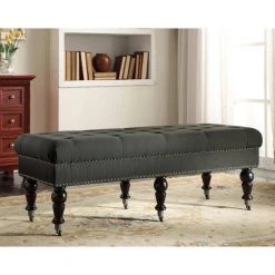 Bella Charcoal Linen Bench with Nail Head and Button Tufting 50 in. W x 19.5 in. D x 17.75 in. H by Linon Home Decor 16 Bella Charcoal Linen Bench with Nail Head and Button Tufting 50 in. W x 19.5 in. D x 17.75 in. H by Linon Home Decor -Linon Home Decor Shop charcoal gray linon home decor bedroom benches thd03425 44 1000