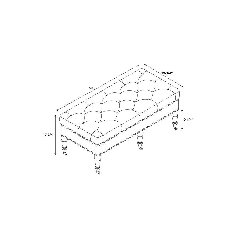 Bella Charcoal Linen Bench with Nail Head and Button Tufting 50 in. W x 19.5 in. D x 17.75 in. H by Linon Home Decor 7 Bella Charcoal Linen Bench with Nail Head and Button Tufting 50 in. W x 19.5 in. D x 17.75 in. H by Linon Home Decor - Image 5