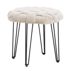 Grace Cream Basket weave Round Ottoman Stool by Linon Home Decor