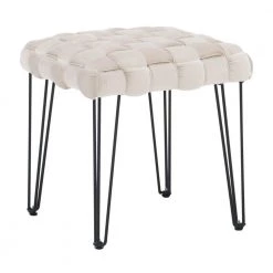 Grace Cream Basket weave Square Ottoman Stool by Linon Home Decor