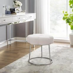 Vanessa 17.75"H White Backless Silver Stool with Plush Daisy Shaped Seat by Linon Home Decor 13 Vanessa 17.75"H White Backless Silver Stool with Plush Daisy Shaped Seat by Linon Home Decor -Linon Home Decor Shop cream linon home decor bar stools thd03274 1f 1000