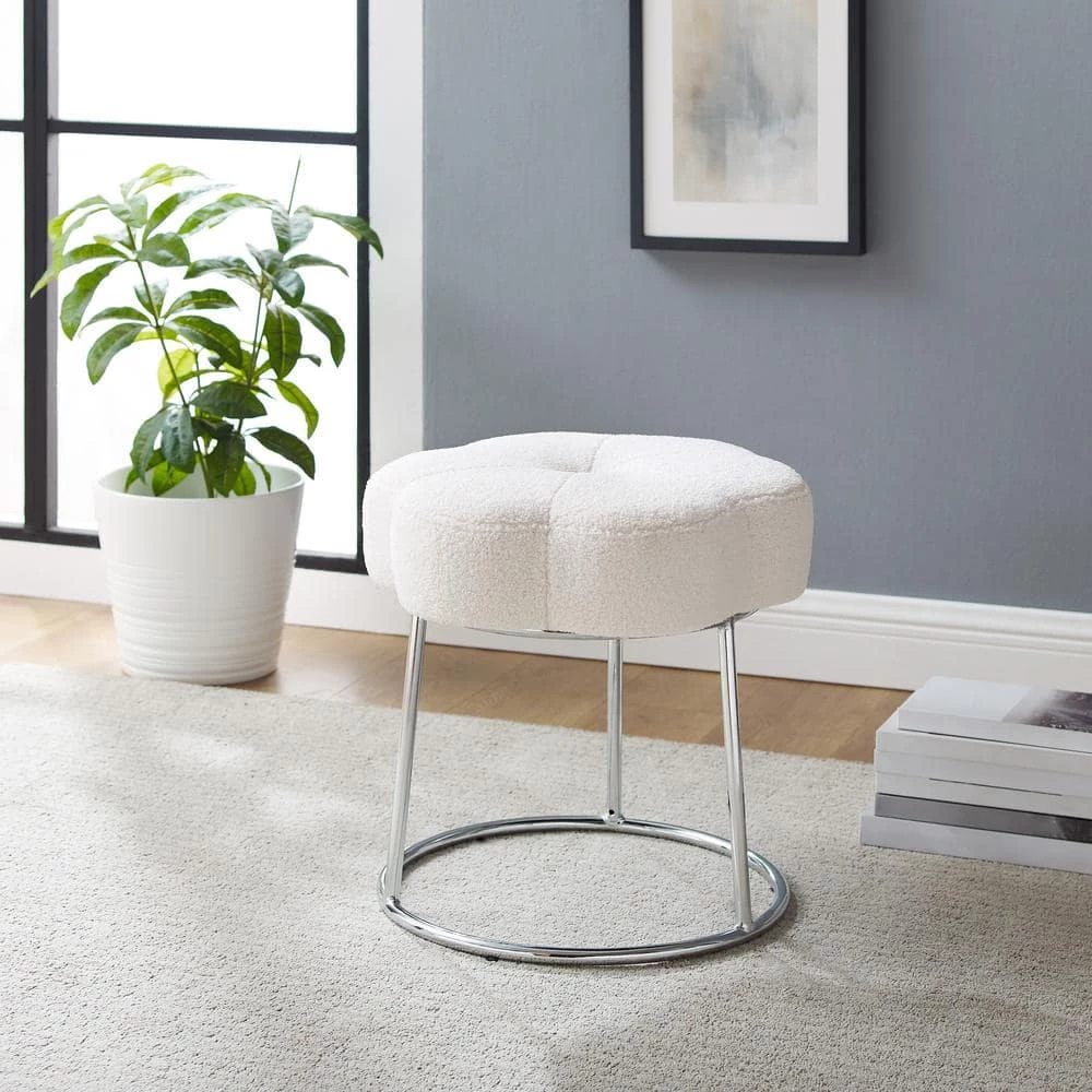 Vanessa 17.75"H White Backless Silver Stool with Plush Daisy Shaped Seat by Linon Home Decor 9 Vanessa 17.75"H White Backless Silver Stool with Plush Daisy Shaped Seat by Linon Home Decor - Image 7