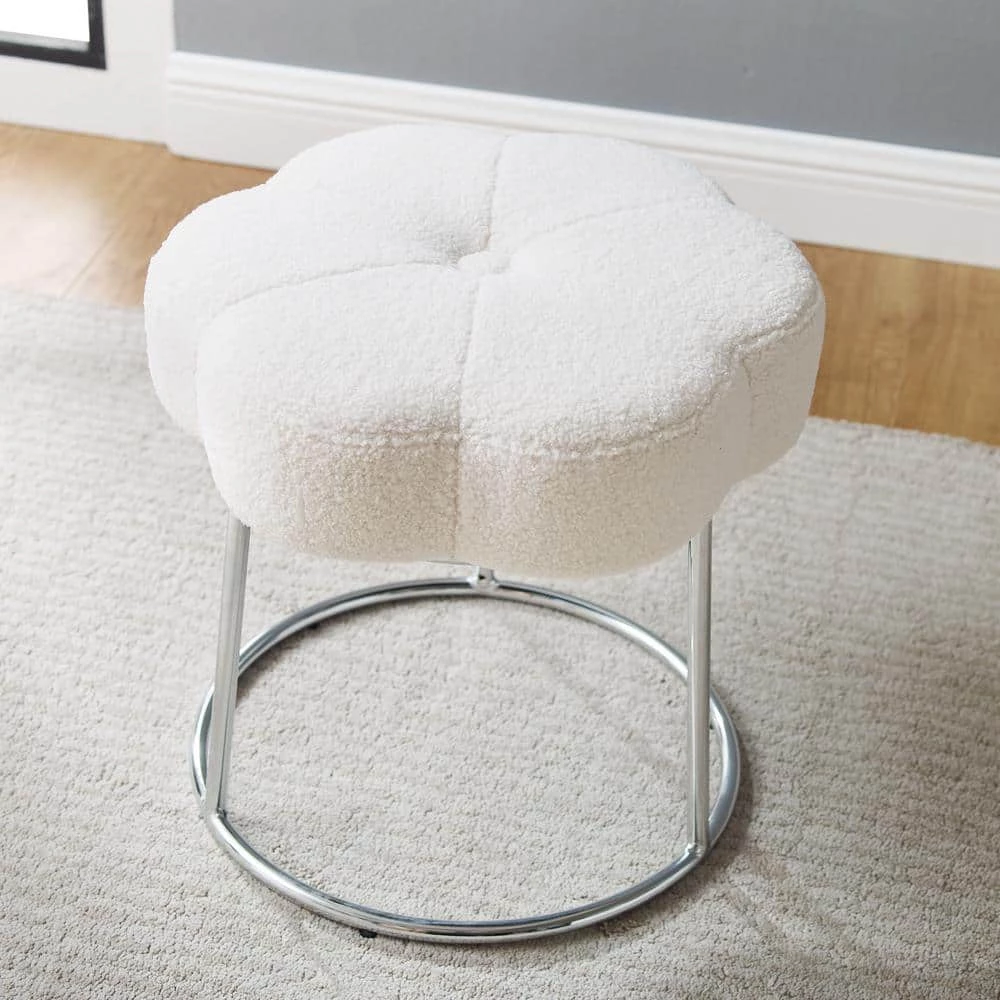 Vanessa 17.75"H White Backless Silver Stool with Plush Daisy Shaped Seat by Linon Home Decor 6 Vanessa 17.75"H White Backless Silver Stool with Plush Daisy Shaped Seat by Linon Home Decor - Image 4