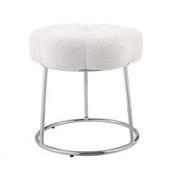 Vanessa 17.75"H White Backless Silver Stool with Plush Daisy Shaped Seat by Linon Home Decor