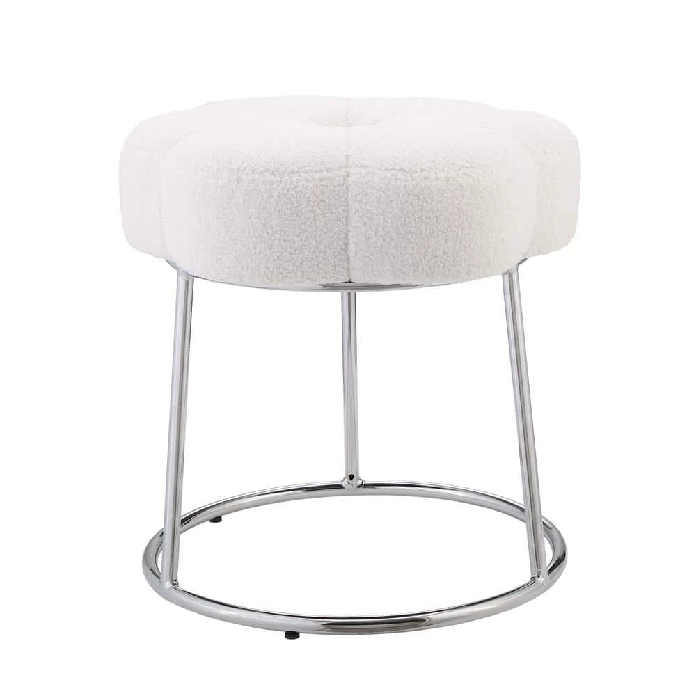 Vanessa 17.75"H White Backless Silver Stool with Plush Daisy Shaped Seat by Linon Home Decor 3 Vanessa 17.75"H White Backless Silver Stool with Plush Daisy Shaped Seat by Linon Home Decor