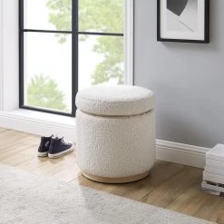 Gayle Cream Sherpa Storage Ottoman by Linon Home Decor