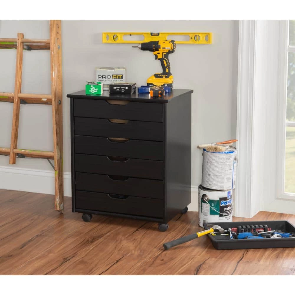 McLeod Black Six Drawer Wide Rolling Accent Cabinet by Linon Home Decor 9 McLeod Black Six Drawer Wide Rolling Accent Cabinet by Linon Home Decor - Image 7