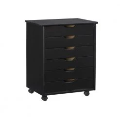 McLeod Black Six Drawer Wide Rolling Accent Cabinet by Linon Home Decor