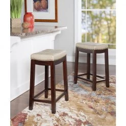 Concord 24 in. H Beige seat Wood frame Backless 2pk Counter stool by Linon Home Decor -Linon Home Decor Shop dark brown linon home decor bar stools thd04100 1f 1000