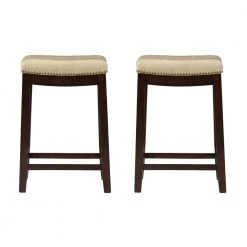 Concord 24 in. H Beige seat Wood frame Backless 2pk Counter stool by Linon Home Decor -Linon Home Decor Shop dark brown linon home decor bar stools thd04100 c3 1000