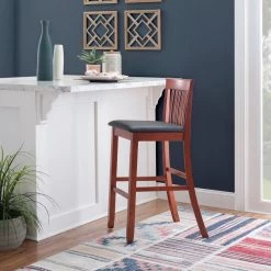 Jonas 42.5 in. H Craftsman Dark Cherry wood Full Back Barstool by Linon Home Decor -Linon Home Decor Shop dark cherry linon home decor bar stools thd03565 31 1000