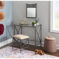 Debbie Metal Vanity Set with Dark Gray Powder Coated Metal (32"L x 18"D x 30.88"H) by Linon Home Decor -Linon Home Decor Shop dark gray linon home decor makeup vanities thd03236 31 1000