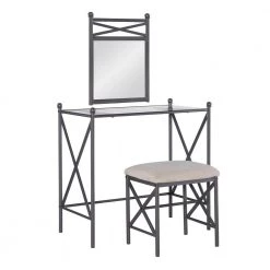 Debbie Metal Vanity Set with Dark Gray Powder Coated Metal (32"L x 18"D x 30.88"H) by Linon Home Decor