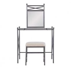 Debbie Metal Vanity Set with Dark Gray Powder Coated Metal (32"L x 18"D x 30.88"H) by Linon Home Decor -Linon Home Decor Shop dark gray linon home decor makeup vanities thd03236 c3 1000