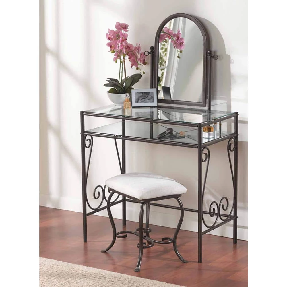 Clarisse 2-Piece Dark Metal Vanity Set by Linon Home Decor 4 Clarisse 2-Piece Dark Metal Vanity Set by Linon Home Decor - Image 2