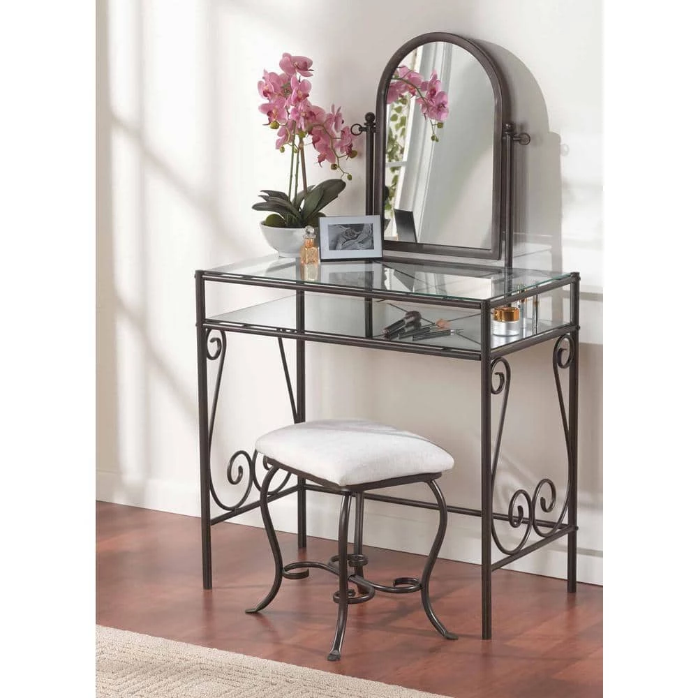 Clarisse 2-Piece Dark Metal Vanity Set by Linon Home Decor 5 Clarisse 2-Piece Dark Metal Vanity Set by Linon Home Decor - Image 3