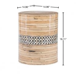 Brody 15" Round Natural 18"H Circular Bamboo Drum Table with Dark Capiz Shell Inlay by Linon Home Decor -Linon Home Decor Shop dark natural linon home decor end side tables thd03163 40 1000