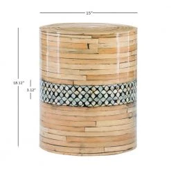 Brody 15" Round Natural 18"H Circular Bamboo Drum Table with Dark Capiz Shell Inlay by Linon Home Decor -Linon Home Decor Shop dark natural linon home decor end side tables thd03163 4f 1000