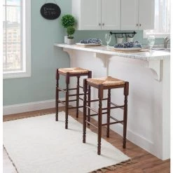 Hanson 29 in. Dark Walnut and Rush Seat Bar Stool (Set of 2) by Linon Home Decor -Linon Home Decor Shop dark walnut linon home decor bar stools thd02984 31 1000