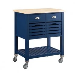 Lauretta Denim Kitchen Cart with Wood Butcher Block Top by Linon Home Decor