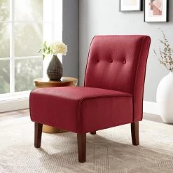 Bruno Red Polyester Accent Chair with Dark Walnut Legs by Linon Home Decor -Linon Home Decor Shop espresso linon home decor accent chairs thd03226 1f 1000