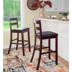 Toro 43 in. H Espresso Ladder Back Wood 31 in. Seat Height Bar Stool with Padded Faux Leather Seat by Linon Home Decor -Linon Home Decor Shop espresso linon home decor bar stools thd03285 4f 1000