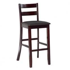 Toro 43 in. H Espresso Ladder Back Wood 31 in. Seat Height Bar Stool with Padded Faux Leather Seat by Linon Home Decor