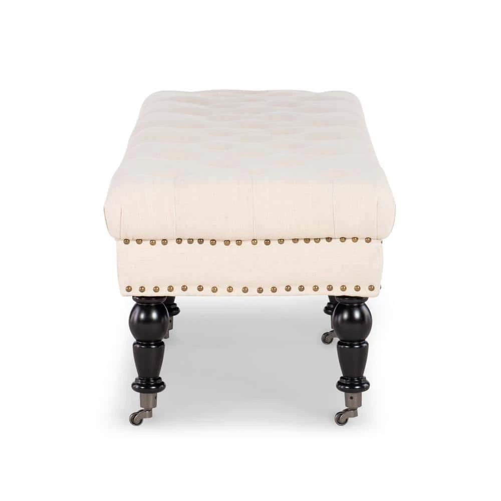 Bella Natural Polyester Bench with Button Tufting and Silver Nailhead (62"L x 19.5"D x 17.75"H) by Linon Home Decor 4 Bella Natural Polyester Bench with Button Tufting and Silver Nailhead (62"L x 19.5"D x 17.75"H) by Linon Home Decor - Image 2