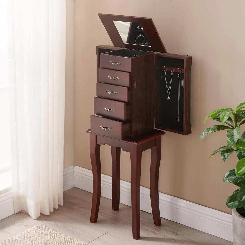 Salma Espresso Jewelry Armoire with 4-Drawers 8.5 in. W x 12.5 in. D x 33.5 in. H by Linon Home Decor 10 Salma Espresso Jewelry Armoire with 4-Drawers 8.5 in. W x 12.5 in. D x 33.5 in. H by Linon Home Decor - Image 8