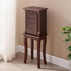 Salma Espresso Jewelry Armoire with 4-Drawers 8.5 in. W x 12.5 in. D x 33.5 in. H by Linon Home Decor 19 Salma Espresso Jewelry Armoire with 4-Drawers 8.5 in. W x 12.5 in. D x 33.5 in. H by Linon Home Decor -Linon Home Decor Shop espresso linon home decor jewelry armoires thd03461 31 1000