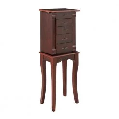 Salma Espresso Jewelry Armoire with 4-Drawers 8.5 in. W x 12.5 in. D x 33.5 in. H by Linon Home Decor
