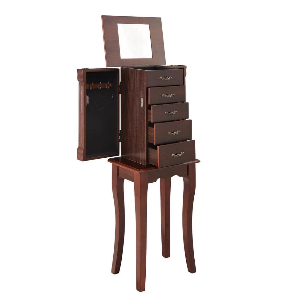 Salma Espresso Jewelry Armoire with 4-Drawers 8.5 in. W x 12.5 in. D x 33.5 in. H by Linon Home Decor 7 Salma Espresso Jewelry Armoire with 4-Drawers 8.5 in. W x 12.5 in. D x 33.5 in. H by Linon Home Decor - Image 5