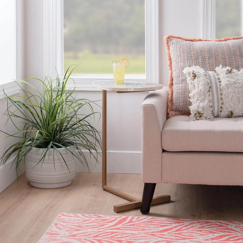 Kora 13.75 in. Natural and Green 25.25 in. H Waterdrop Shape Capiz Shell Inlay End Table with Iron Base and Fish Design by Linon Home Decor 8 Kora 13.75 in. Natural and Green 25.25 in. H Waterdrop Shape Capiz Shell Inlay End Table with Iron Base and Fish Design by Linon Home Decor - Image 6