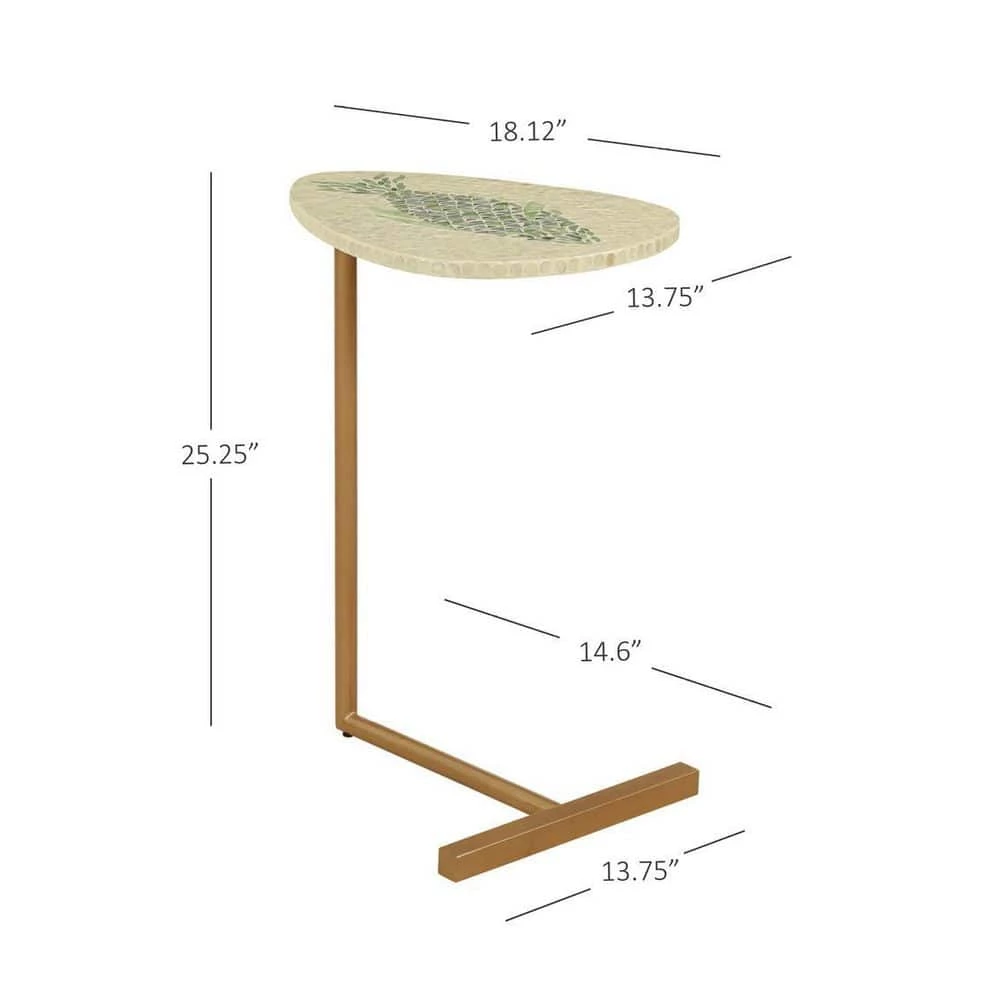 Kora 13.75 in. Natural and Green 25.25 in. H Waterdrop Shape Capiz Shell Inlay End Table with Iron Base and Fish Design by Linon Home Decor 7 Kora 13.75 in. Natural and Green 25.25 in. H Waterdrop Shape Capiz Shell Inlay End Table with Iron Base and Fish Design by Linon Home Decor - Image 5