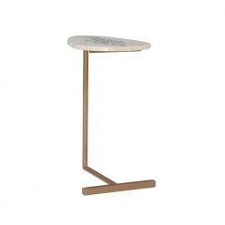 Kora 13.75 in. Natural and Green 25.25 in. H Waterdrop Shape Capiz Shell Inlay End Table with Iron Base and Fish Design by Linon Home Decor