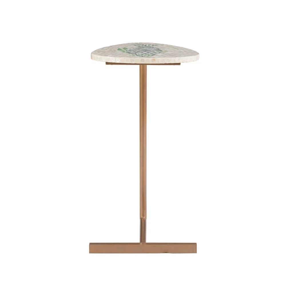 Kora 13.75 in. Natural and Green 25.25 in. H Waterdrop Shape Capiz Shell Inlay End Table with Iron Base and Fish Design by Linon Home Decor 6 Kora 13.75 in. Natural and Green 25.25 in. H Waterdrop Shape Capiz Shell Inlay End Table with Iron Base and Fish Design by Linon Home Decor - Image 4