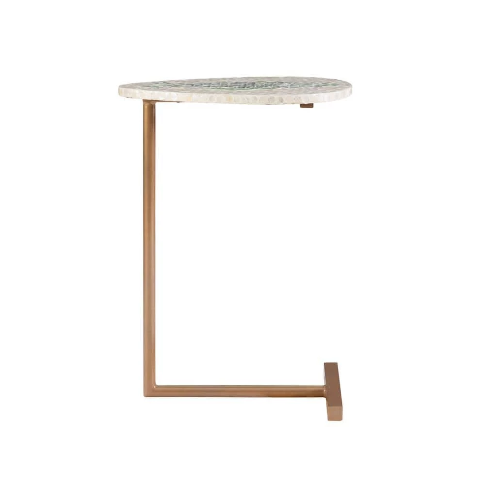 Kora 13.75 in. Natural and Green 25.25 in. H Waterdrop Shape Capiz Shell Inlay End Table with Iron Base and Fish Design by Linon Home Decor 4 Kora 13.75 in. Natural and Green 25.25 in. H Waterdrop Shape Capiz Shell Inlay End Table with Iron Base and Fish Design by Linon Home Decor - Image 2