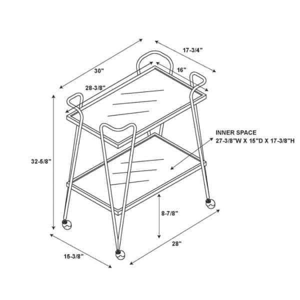 Mid-Century Gold Bar Cart with Castors by Linon Home Decor 7 Mid-Century Gold Bar Cart with Castors by Linon Home Decor - Image 5