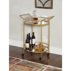 Round Gold Metal Bar Cart by Linon Home Decor -Linon Home Decor Shop gold linon home decor bar carts thd00525 31 1000