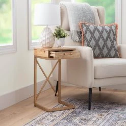 Carina 12 in. W Gold Natural Rectangle Wood Top C Table by Linon Home Decor -Linon Home Decor Shop gold linon home decor c tables hd221876 4f 1000