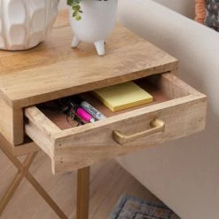 Carina 12 in. W Gold Natural Rectangle Wood Top C Table by Linon Home Decor -Linon Home Decor Shop gold linon home decor c tables hd221876 77 1000